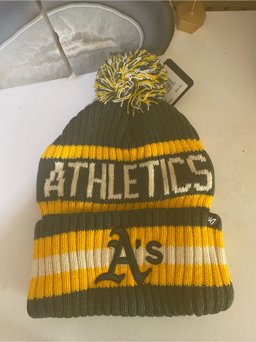 47 Kids Oakland Athletics Knit Pom Beanie - Green, Yellow, White